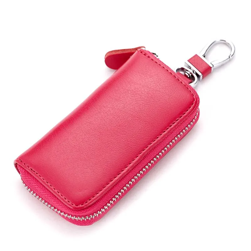 Однотонные кожаные бумажники, ключи, мужские сумки для ключей, многофункциональная на молнии, чехол для ключей, маленький кошелек, держатель для карт, женские Брелки - Цвет: Rose red