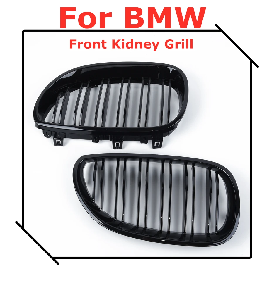 1 Pair Gloss Black Front Kidney Grill Double Slat Line Grille for BMW E60 E61 5 Series 2003-2010 Car Accessories Coupe | Автомобили и