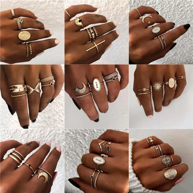 Модное богемное кольцо Mostyle, 6 шт./комплект, очаровательное Золотое кольцо на палец средней длины, набор для женщин, винтажные вечерние кольца на кончик пальца, ювелирные изделия в стиле панк