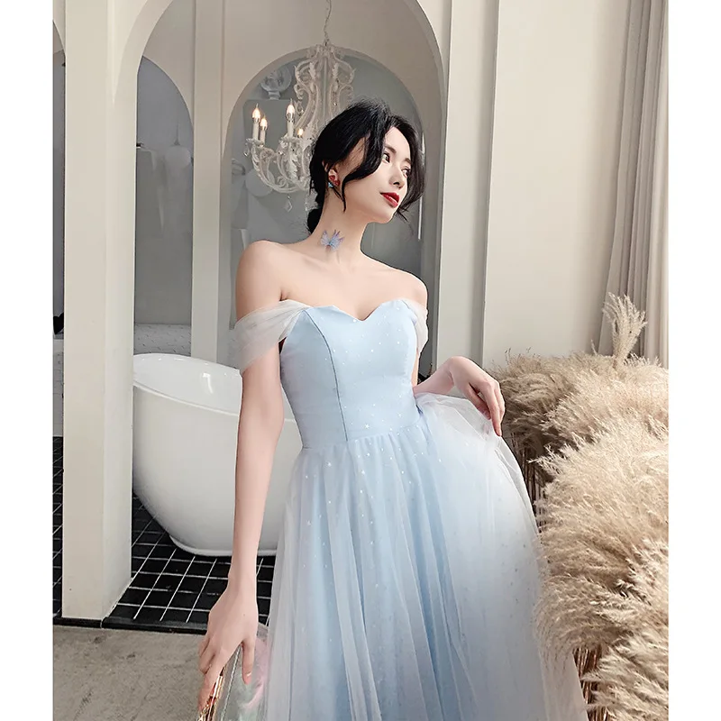 

New Elegant Strapless Prom Dress Sexy Backless Off Shoulder Sparkle Sequins Party Gown Chic Ankle-Length A-Line Banquet Dresses