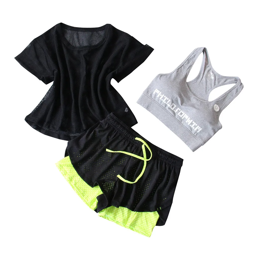 Комплект из 3 предметов, Женский костюм для йоги, одежда для фитнеса, спортивная одежда для женщин, спортивная одежда для тренировок, спортивный костюм для бега, комплекты для йоги, A13 - Цвет: GY