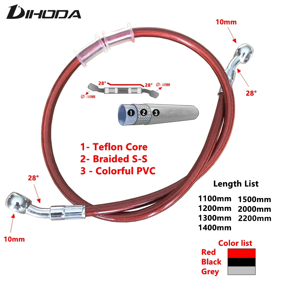 1100 мм-2200 мм мотоциклетный шланг для гидравлического тормоза кабель 10 мм Banjo для Suzuki Kawasaki Yamaha honda трубопровод плетеный