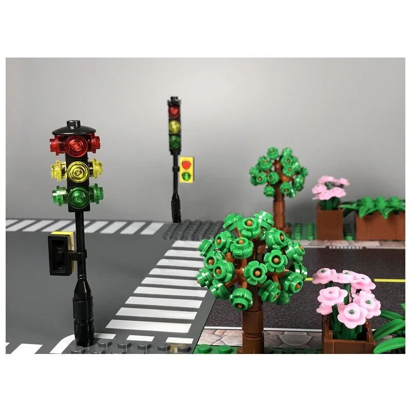 10Pcsset Road Traffic Sign Crossing Indicator Lights Building Blocks MOC Accessories Parts Model Bricks DIY Kids Toys  (5)