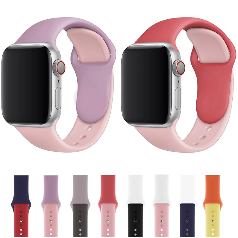 Двухцветный силиконовый ремешок для apple watch 38 40 42 44 мм мягкий спортивный браслет
