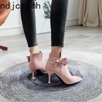 

Women's Boots The New fashion winter butterfly Knot Pointed zipper High heel Women's shoes plus size 33-43 Heel Height 8.5cm
