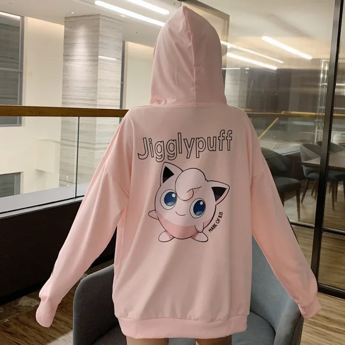 Fall New Fashion Unisex Sweatshirt Pokemon Pikachu Jigglypuff Print Casual Oversized Hoodie Couple Hooded Pullover Top