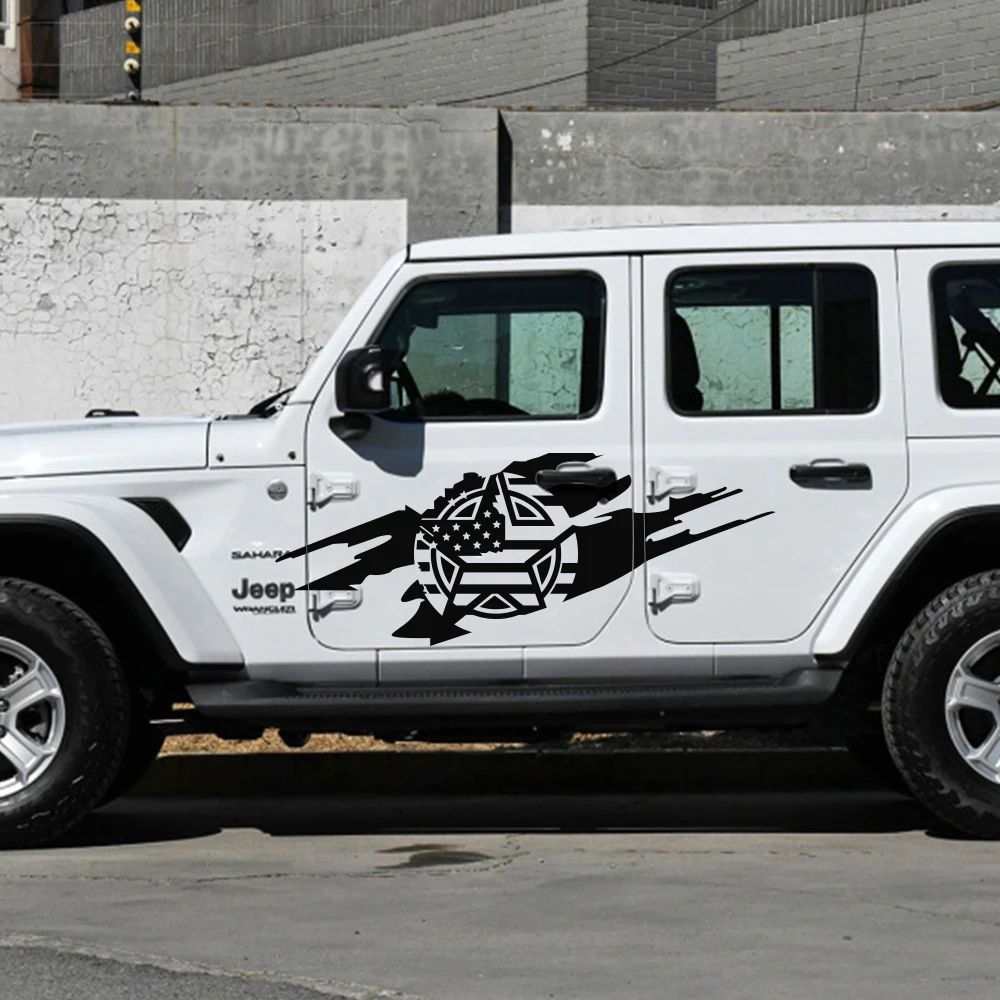 REFLECTIVE WHITE PAIR CJ Jeep Wave Hand Decal Sticker Wrangler JK YJ TJ 2x