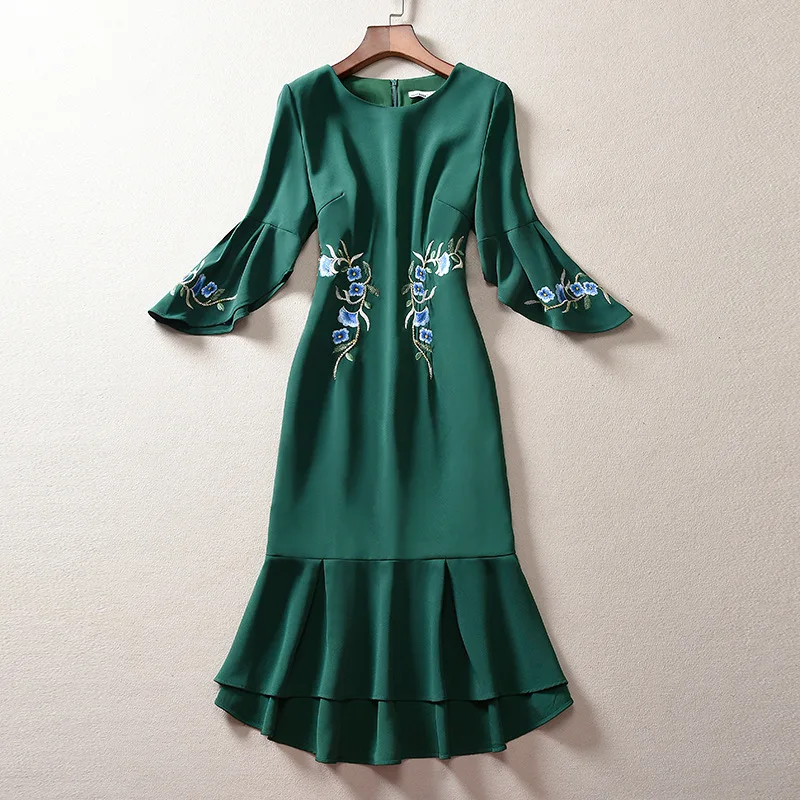 3xl 2xl платье Vestidos весенние летние вечерние женские вечерние платья с вышивкой люрексом и расклешенными рукавами Зеленые и оранжевые вечерние платья