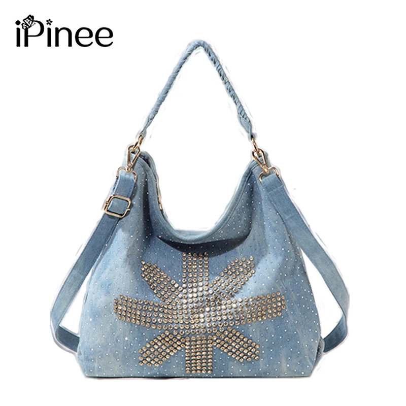 

iPinee Fashion Hobos Bag Soft Washed Denim Handbag Perfect Quality Large Capacity Female Shoulder Crossbody Bag