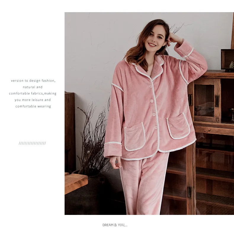 Pajamas for Women Flannel Pajamas Winter Version of The Thick Long-sleeved Trousers Pajamas Two-piece Home ClothesSleepwear