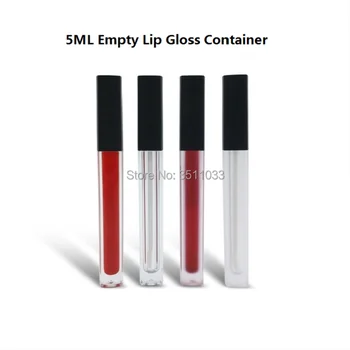 

5ML Hot Sale Square Empty Clear Liquid Lipstick Refillable Bottle DIY Cosmetic Frosted Lip Gloss Tube Balm Container Black Cap