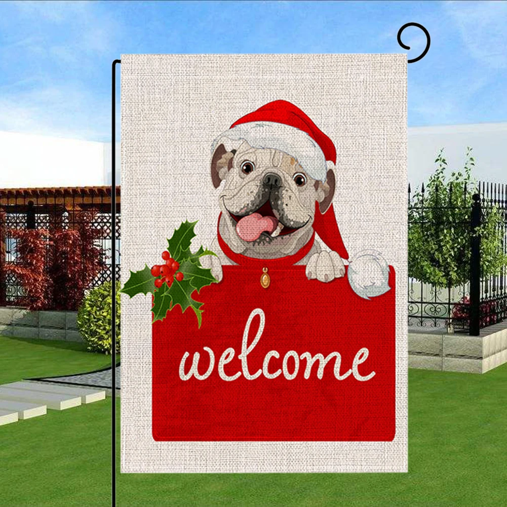 

Burlap Garden Dog christmas hat Flags Double Sided Flags Merry Christmas decoration for home Winter Signs Rustic Banner