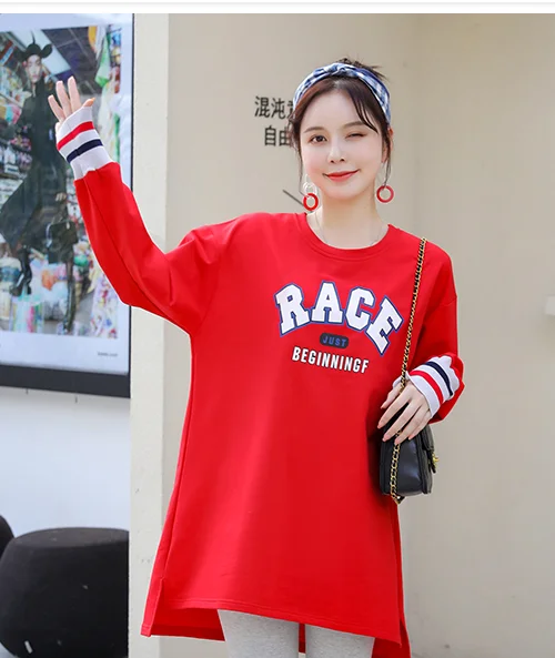 red top RN-9 комплекты одежды для беременных; Мода г.; весенние свободные длинные топы для беременных женщин+ брюки; костюм из хлопка; осенняя одежда для беременных - Цвет: red top