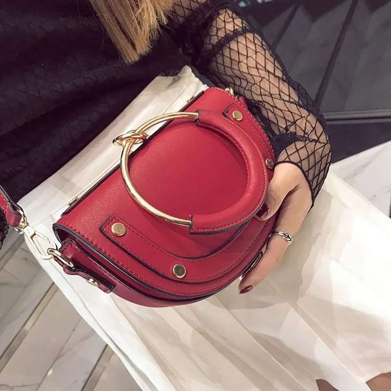 

Women's bag 2020 new PU leather shoulder bag solid color fashion saddle bag ring handbag wild shoulder messenger bag