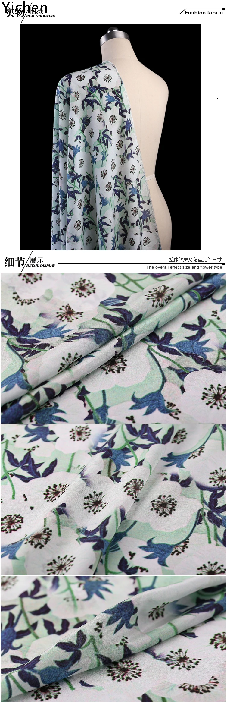 Silk fabric wide 114cm 14MM natural silk Crepe De Chine Cloth Telas Tissu Dress shirt skirt Material Pretty Flower Real