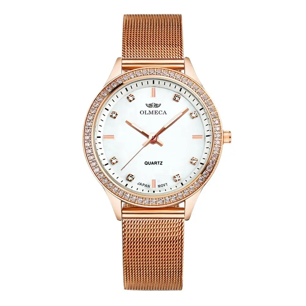 OLMECA женские часы с сетчатым ремешком часы люксовый бренд часы Reloj Mujer водонепроницаемые кварцевые часы в подарок Relogio Feminino - Цвет: White B