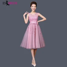 Розовое официальное платье, женское элегантное ТРАПЕЦИЕВИДНОЕ кружевное вечерние платья с аппликацией, вечернее платье, вечерние платья для особых случаев ES2688