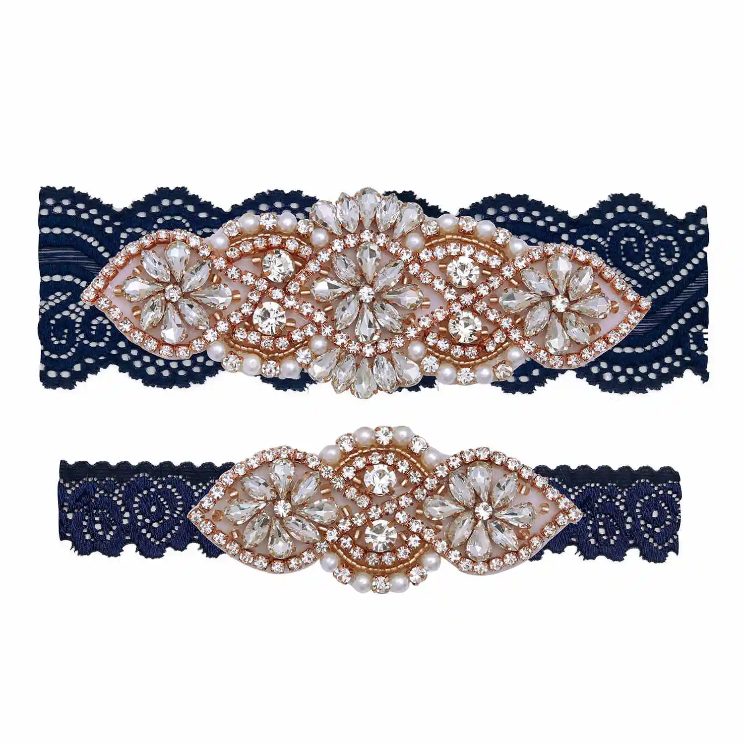 rose gold---navy MissRDress Свадебный подвязка с кристаллами горный хрусталь комплект свадебной Подвязки подтяжки женский индивидуальный Комплект подвязок Свадебная подвязка Горячая - Цвет: rose gold---navy