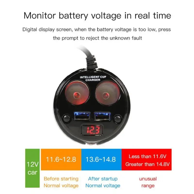 P10 12 V-24 V Автомобильный Разветвитель Прикуривателя 3.1A Dual USB Зарядное устройство адаптер Напряжение цифровой Дисплей для безопасность Видимый