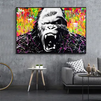 

Modern Street Wall Graffiti Art Canvas Painting Angry Abstract Orangutan Pop Art Canvas Prints for Kids Room Cuadros Decoration