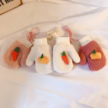 Детские Зимние перчатки одежда для малышей мальчиков и девочек морковка Тыква мультфильм полный палец теплые варежки утолщенные вязаные перчатки