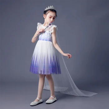 

White Sequins Girls Elsa Dress Long Fairy Tail Elza Frocks Fluffy Girl Christmas Dress Halloween Carnival Elsa Costume Fantasia