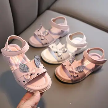 

Girls Sandals Summer New Flat Princess Shoes Cartoon Bow Cute Sandals Fashion Kids 2020 Beach Shoes Soft Sport Shoes
