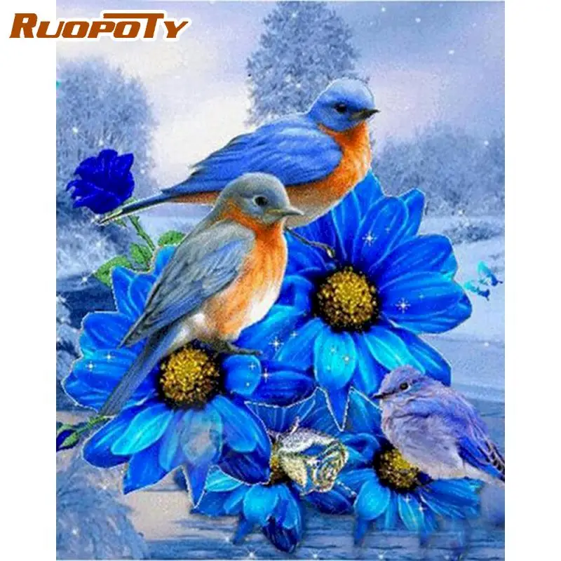 

RUOPOTY Frame Flower Bird Diy Painting By Numbers Animal Paint By Number Handpainted Gift Frame 60Ã—75cm Wall Decor