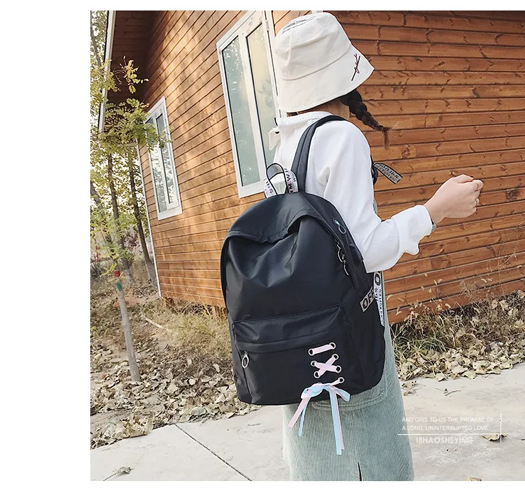 Cross Border for Oxford Cloth Backpack Women's Fashion Korean-style Casual WOMEN'S Bag Middle School Students School Bag Ribbon