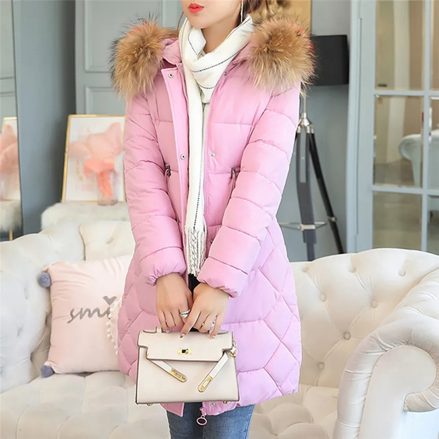 Korean Winter Jackets For Women Hooded Solid Outwear Warm Long Thick Fur Cotton Parka Slim Jacket Coat Winter Coat Women Elegant