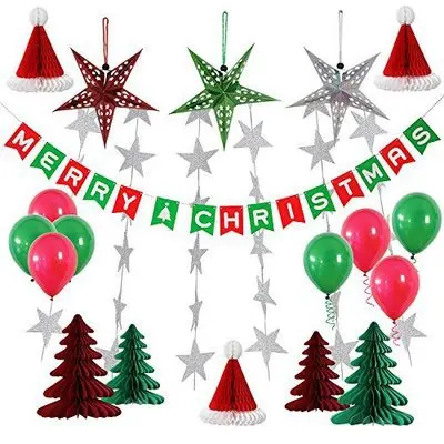 Christmas decoration Рождественская тема вечерние декоративный костюм комплект рождественских украшений Рождественский флаг бумага для рисования цветок шар бумага кисточка - Цвет: Christmas decoration