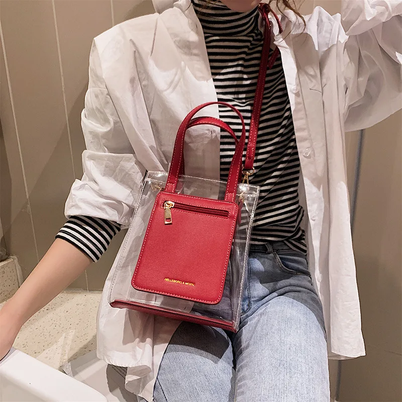 

Summer clear jelly women's bag 2019 new Korean version of a handbag girl single shoulder satchel.