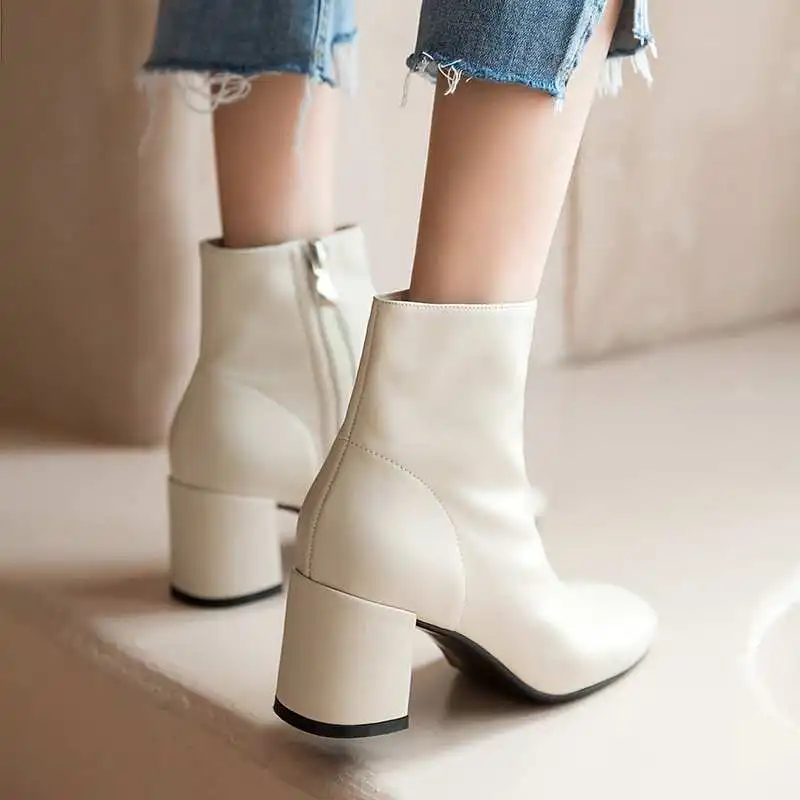 Krazing Pot/Классические однотонные модные простые ботинки из натуральной кожи; зимние теплые женские ботильоны с круглым носком на высоком каблуке; L05