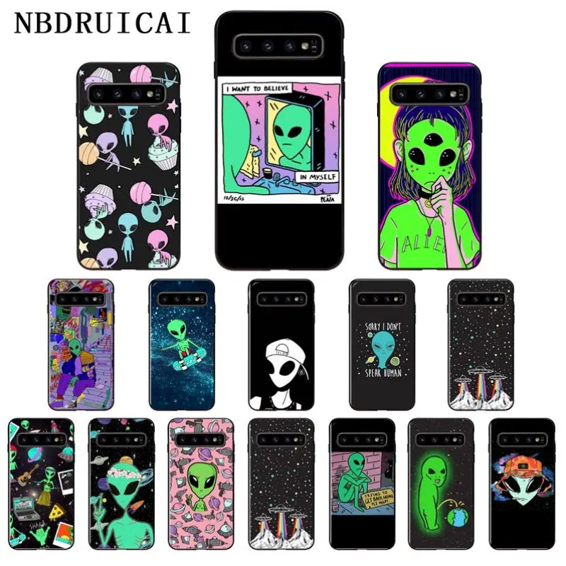 

NBDRUICAI Aesthetics Cute Cartoon Alien Space Phone Case for Samsung S9 plus S5 S6 edge plus S7 edge S8 plus S10 E S10 plus