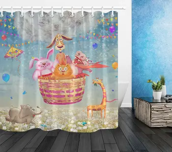 

Polyester Fabric Cute Animal Hot Air Balloon Shower Curtain Liner
