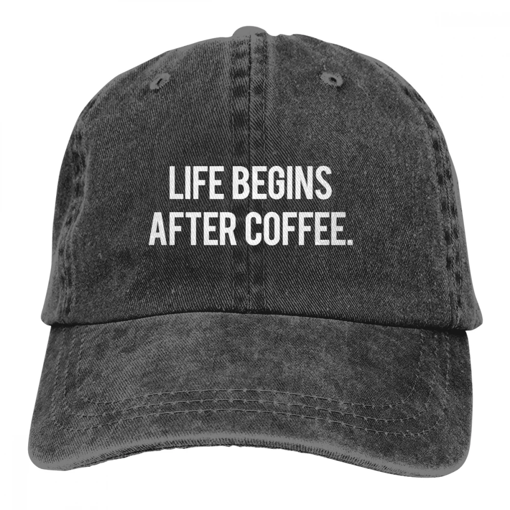 Жизнь начинается после кофе Casquette черный унисекс Мужские Женские джинсовые бейсболка с ремешком кепки Регулируемый Гольф папа шляпа