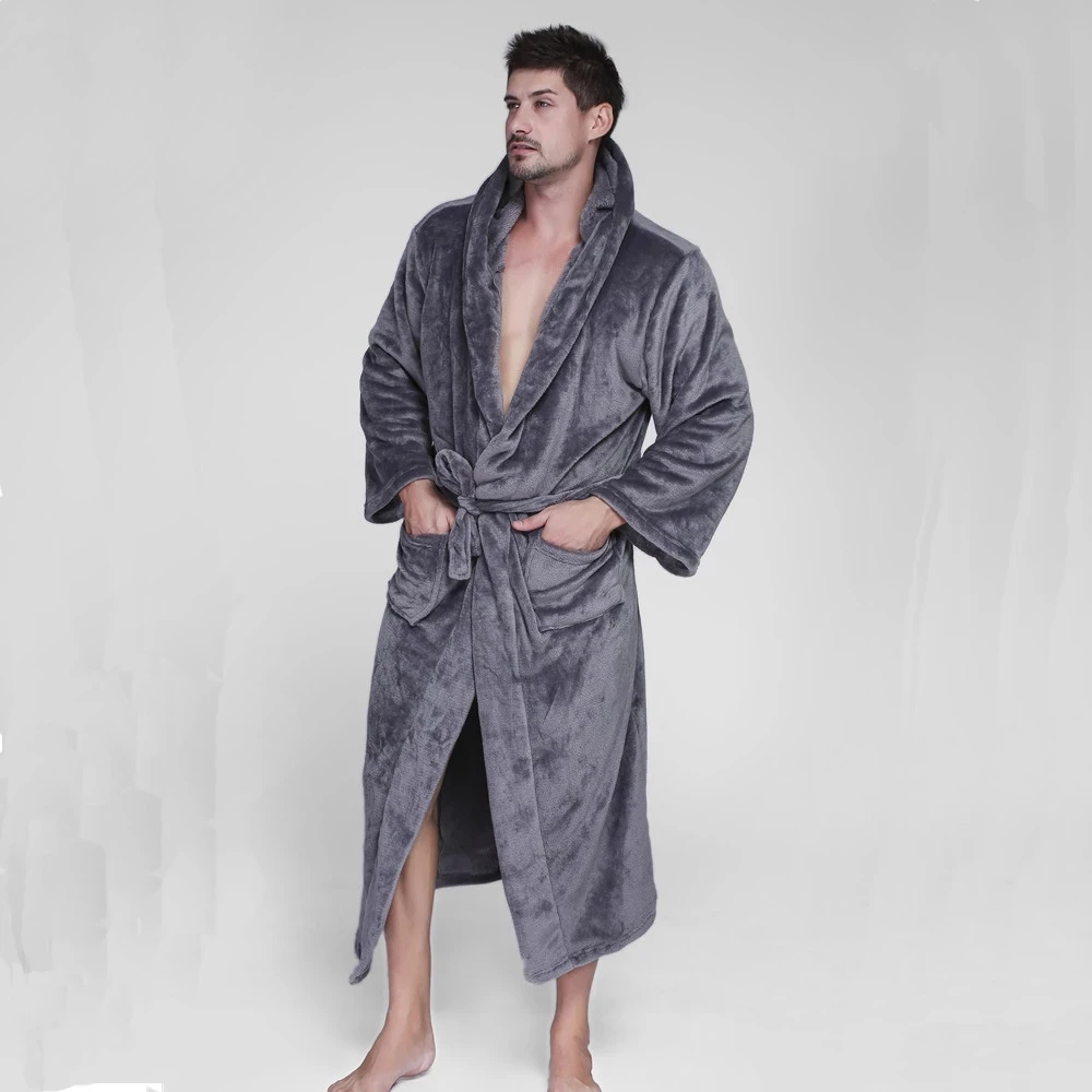 Extra Large Size Bathrobe Winter Robes Max 160 KG Flannel Bathrobes Hooded Male Robes Thick Cozy Pajamas Men Homewear Night Gown