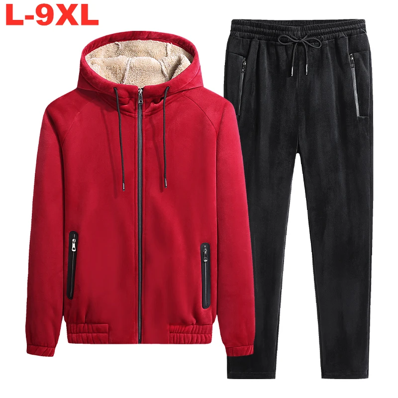 Sportswear-Suit Tracksuits Hoodie Sweatpants-Set 2piece-Sets Plus-Size Fleece Zipper
