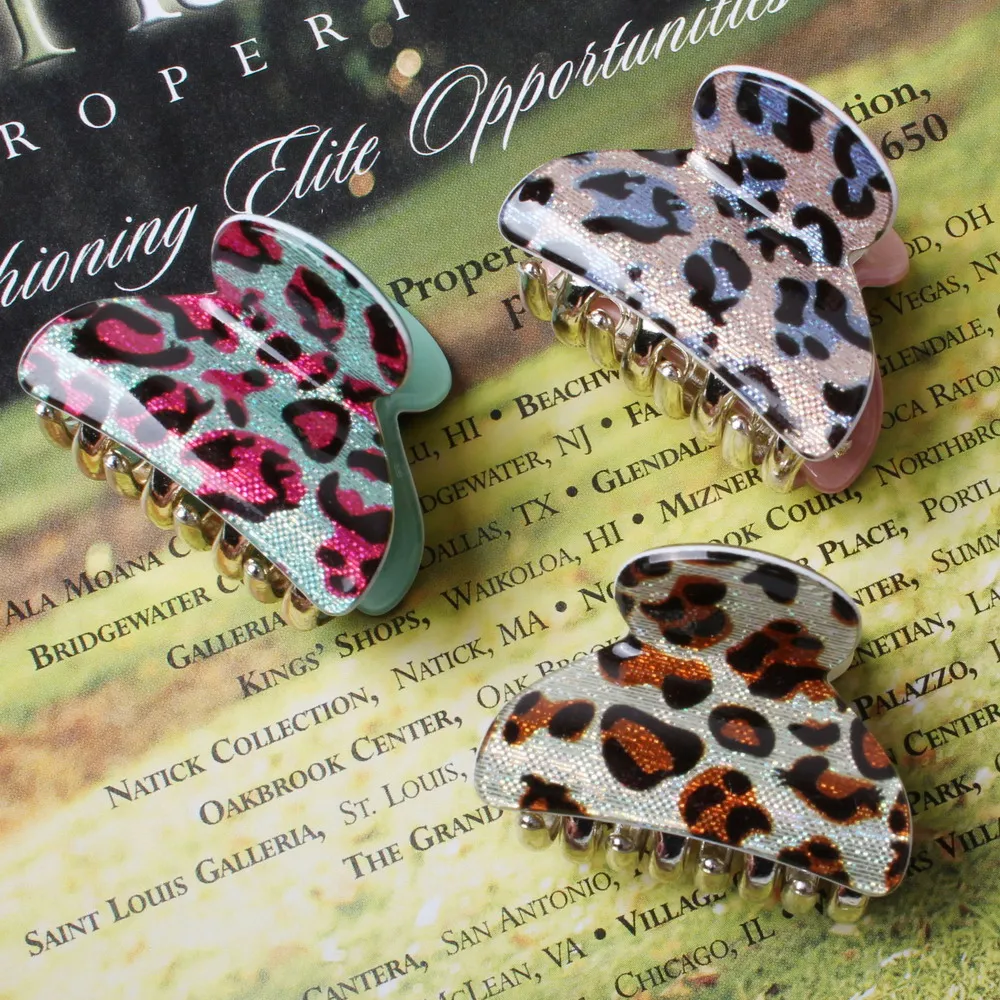 Leopart печати коготь волос для девочек Для женщин Acryli зажим для волос аксессуары для волос Пластик модные золотые Краб для волос Коробки Зажимы 3 шт./компл