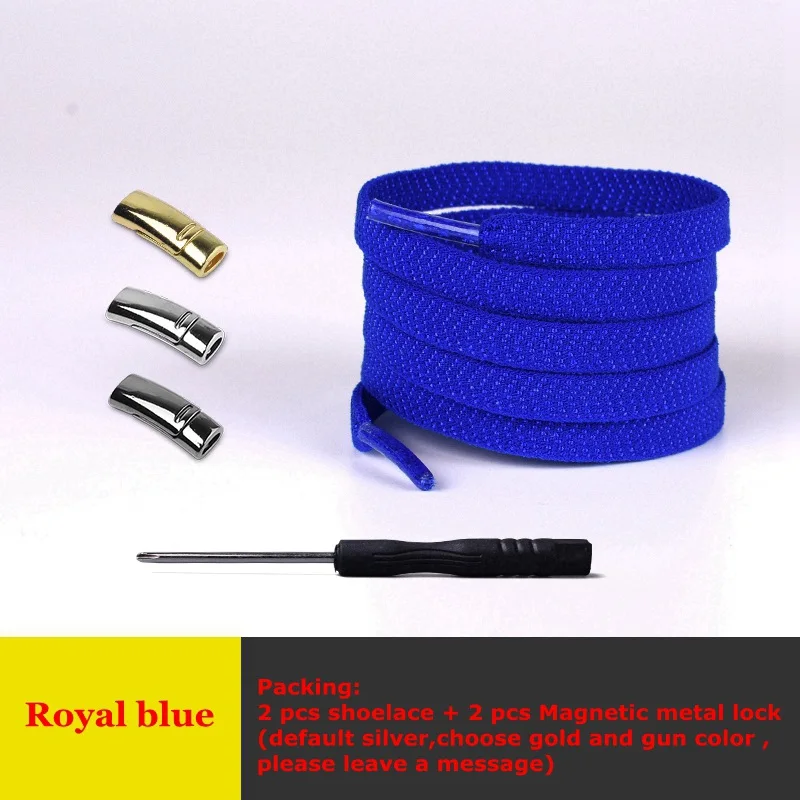 Royal blue Магнитные шнурки, эластичные, 1 секунда, фиксирующий башмак, шнурки, без завязок, кроссовки для отдыха, плоские шнурки, Новые Креативные простые шнурки - Цвет: Royal blue
