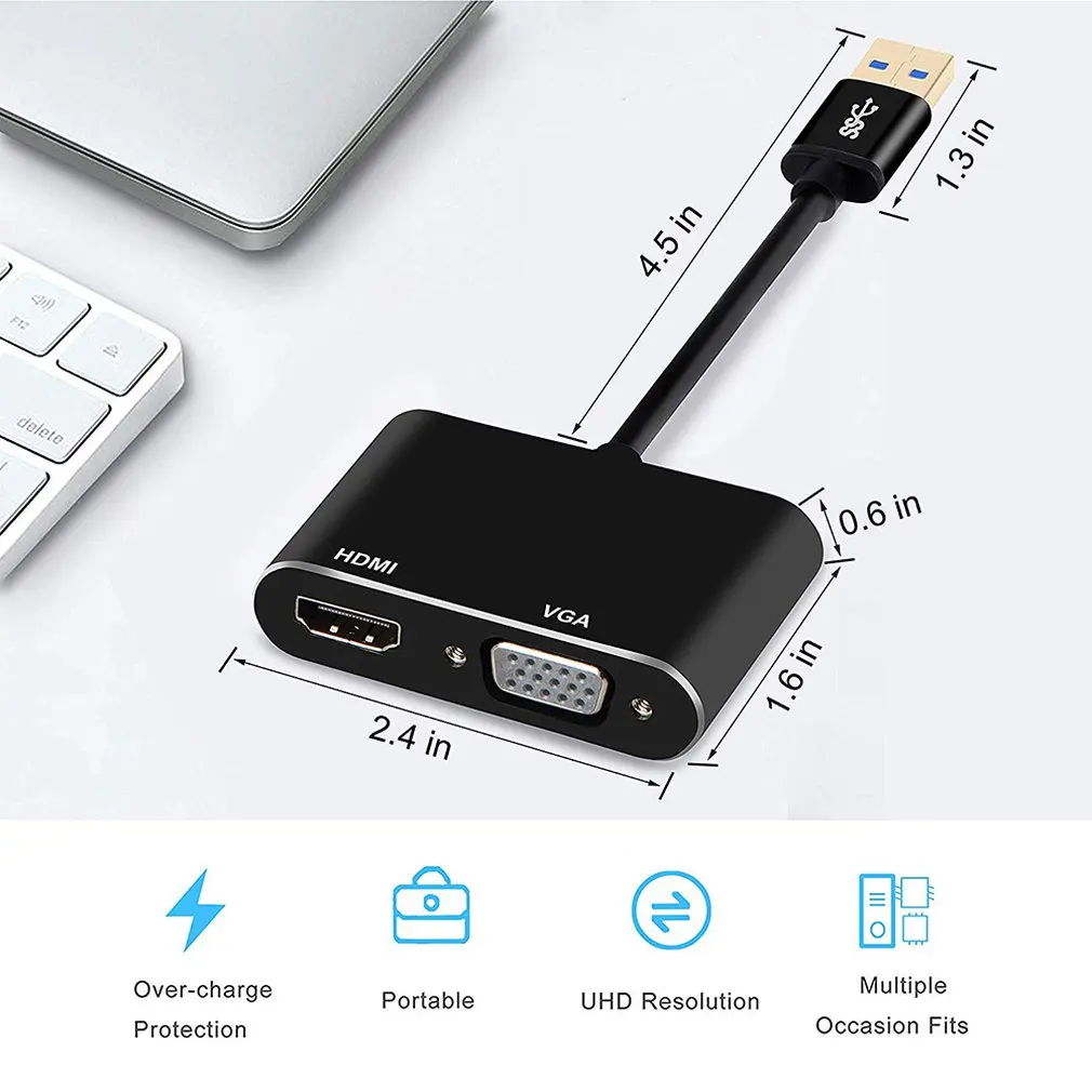 USB 3,0-HDMI VGA 1080P HD 2 в 1 концентратор конвертер для ноутбука HDTV проекторы мониторы HDMI VGA синхронизация выход для Windows7/8/10