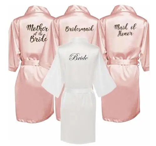 new bride bridesmaid robe with white black letters mother sister of the bride wedding gift bathrobe kimono satin robes