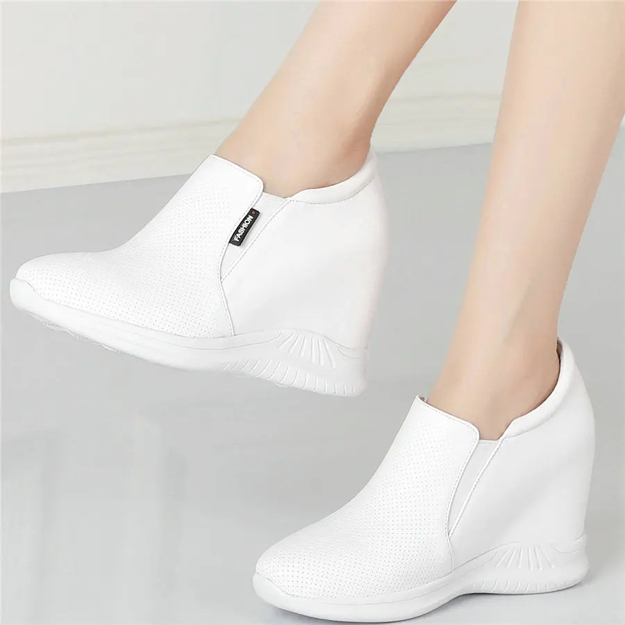 2021 Fashion Sneakers Women Breathable Genuine Leather Wedges High Heel Vulcanized Shoes Female Round Toe Platform Pumps | Обувь