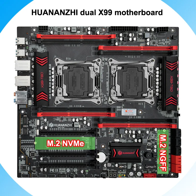 Материнская плата HUANANZHI X99-T8D с 8 разъемами DDR3 M.2 NGFF NVMe SSD слот для двух процессоров