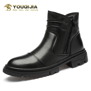 

YOUQIJIA Fashion Leather Ankle Military Chelsea Boots Male Army Casual Shoes Men Botas Martin Motorcycle Men Outdoor Warm Winter