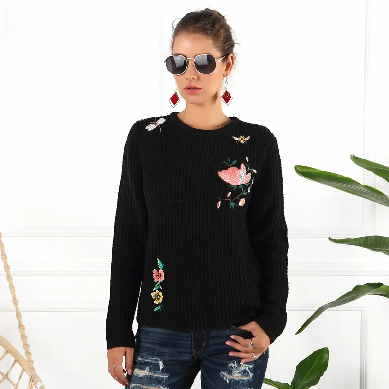 Embroidered Sweater Long-Sleeved Womens Casual Brand Long-Sleeved Women'S Pullover Slim Round Neck Women Sweater Pullover Embroidered Sweater Long-Sleeved Womens Casual Brand Long-Sleeved Women'S Pullover Slim Round Neck Women Sweater Pullover