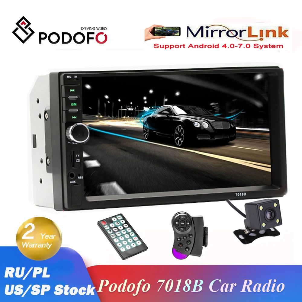 Podofo 2020 новый 2 Din автомобильное радио Bluetooth 7 "сенсорный экран стерео FM аудио MP5