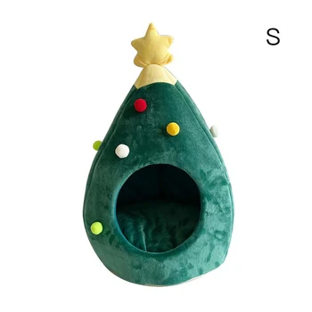 

Pet Dog Bed Kennel Puppy Kitten Cave Warm Sleeping Nest Bed Christmas Tree Shape Winter Warm Bed New Year Ornament Decoration