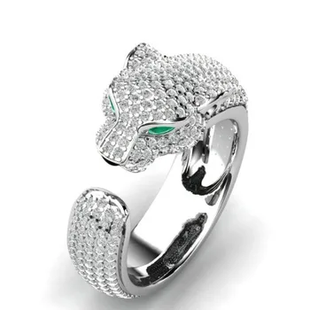 

Luxury Leopard Head Green eyes Zircon Ring Wedding Ring for Women Micro-inlaid Zircon Ring Jewelry Engagement Ring bijoux Gift