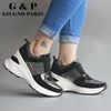 Zapatillas de deporte gruesas con plataforma, zapatos a la moda con cuña de 8 cm, color negro alto, suela gruesa ostentosa, diseño de marca, talla grande, 2022 ► Foto 3/6